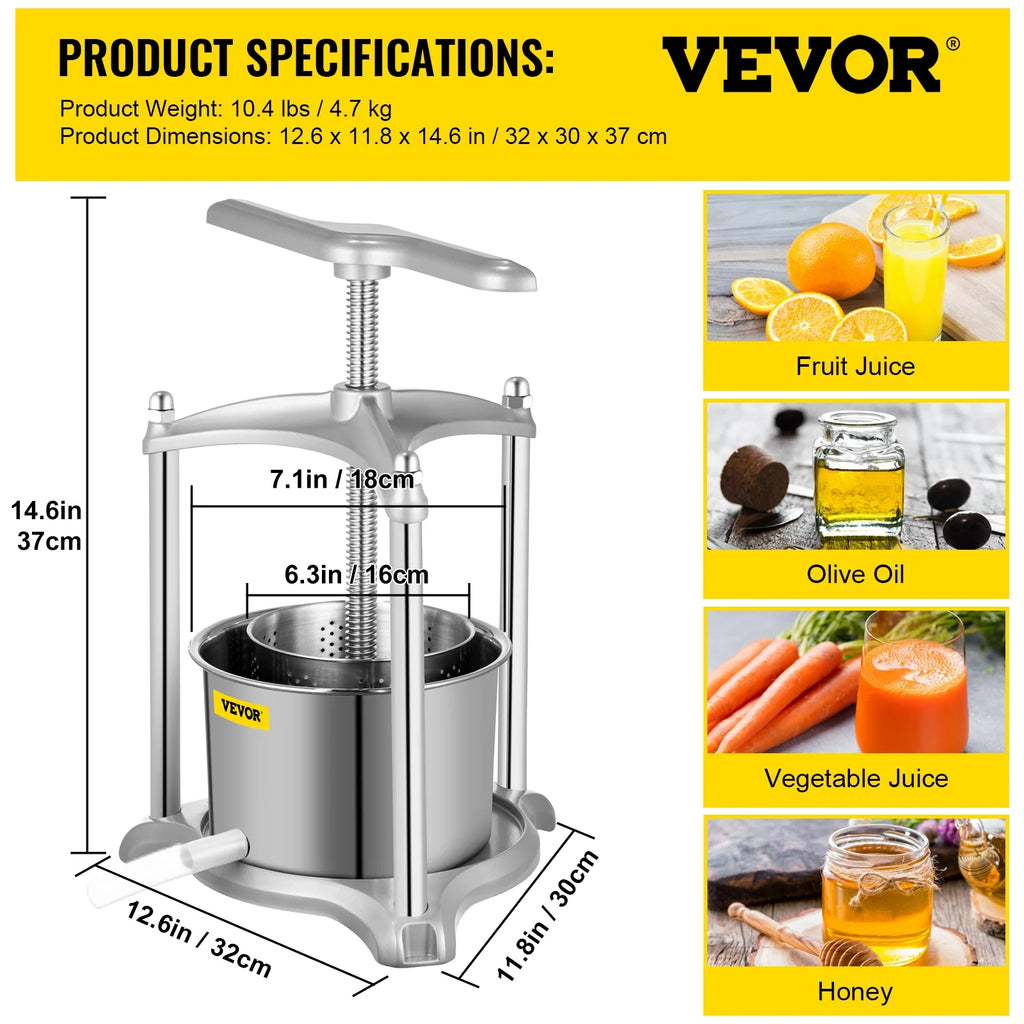 3 L Dual Stainless Steel Barrels Wine Press Machine P4406