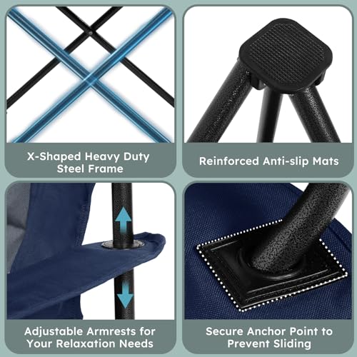 Oversized 2 Pack Heavy Duty Folding Camp Chair with Carry Bag, Cooler, Cup Holder Black M8645