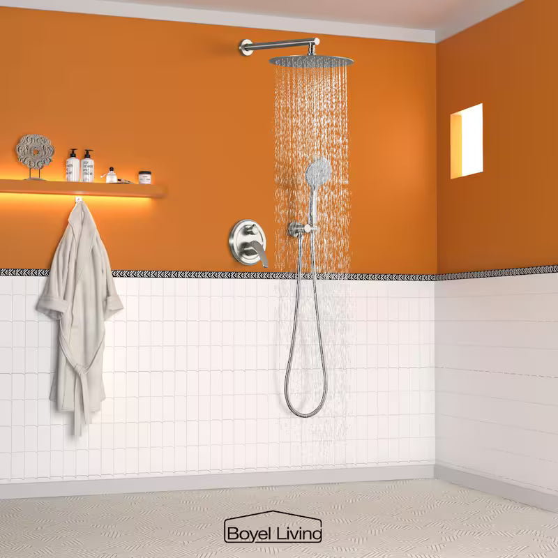 Wall Mount Dual Shower Heads with Valve in Brushed Nickel I64936