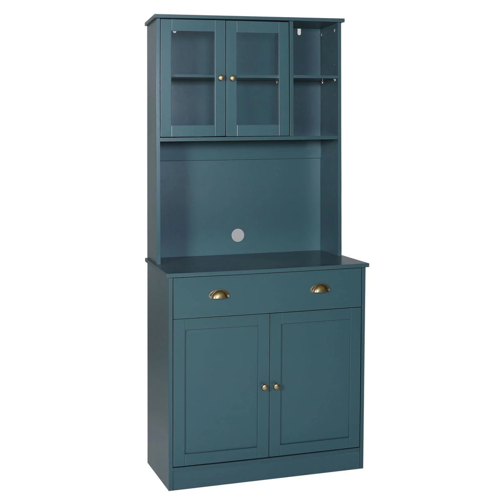 72'' Kitchen Pantry Cabinet with Microwave Stand Blue Q39465