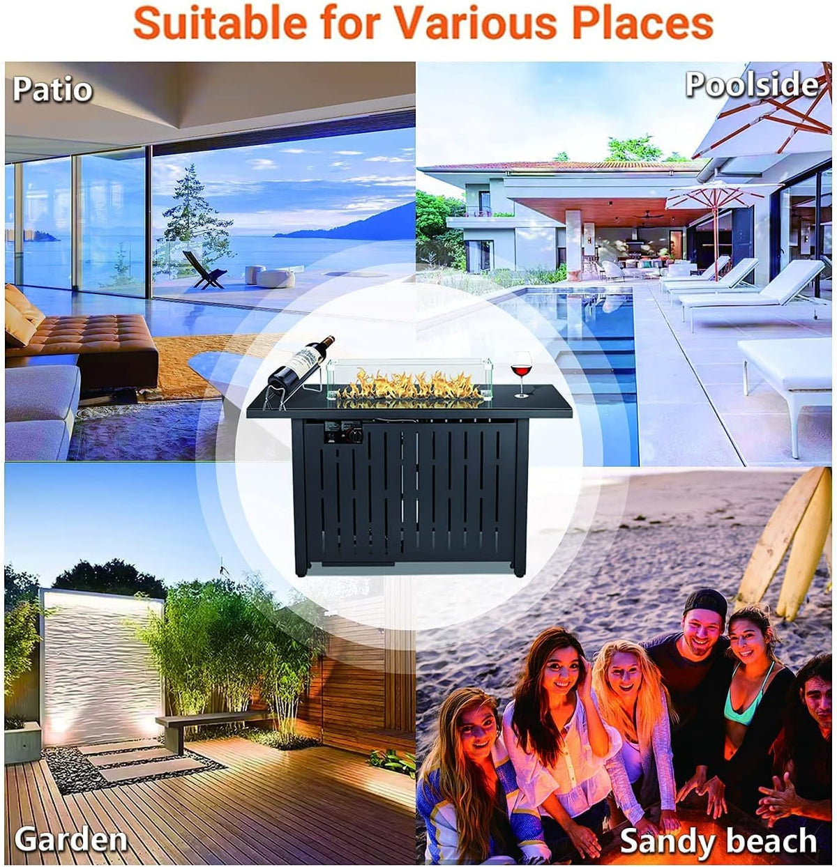 43 Inch 50,000 BTU Propane Gas Fire Pit Table with Glass Wind Guard C96532