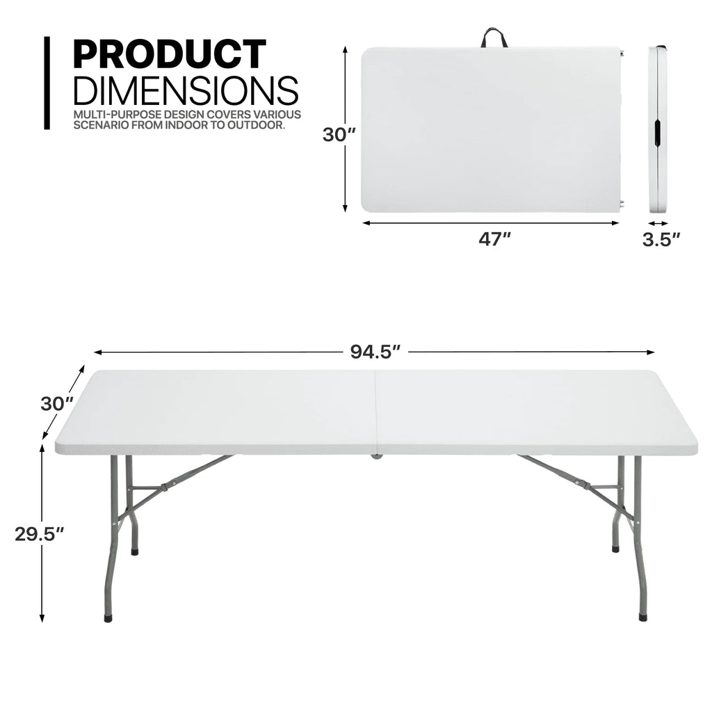 5 Pack 8Ft White Folding Plastic Utility Table Q447659