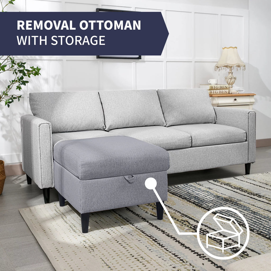 Small Sectional Sofa 3 Seater with Storage Ottoman Light Grey R61834