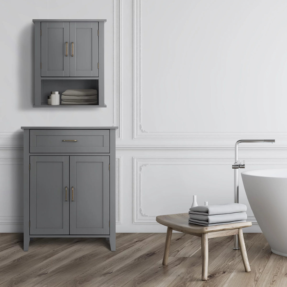 Gray Wooden Floor Storage Cabinet U452