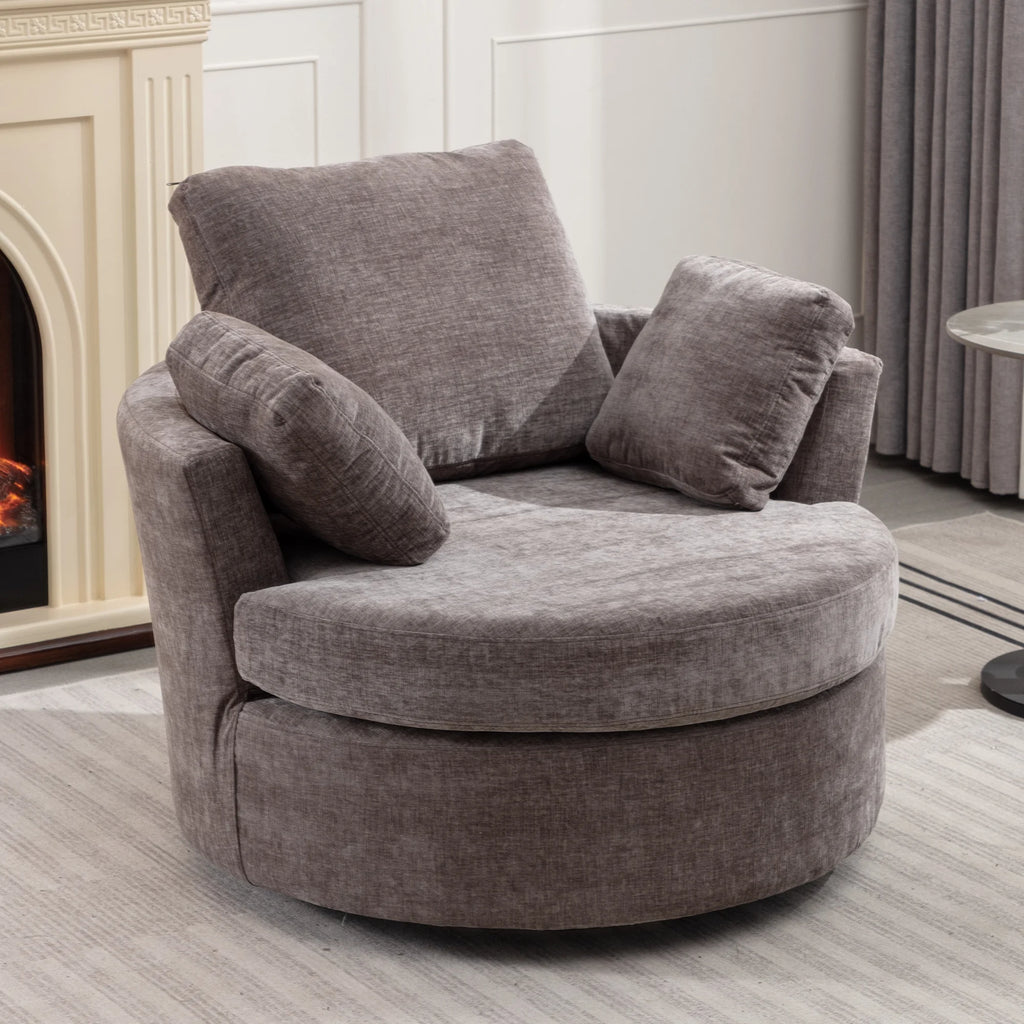 Oversized Round Swivel Accent Chair with 3 Pillows C590534