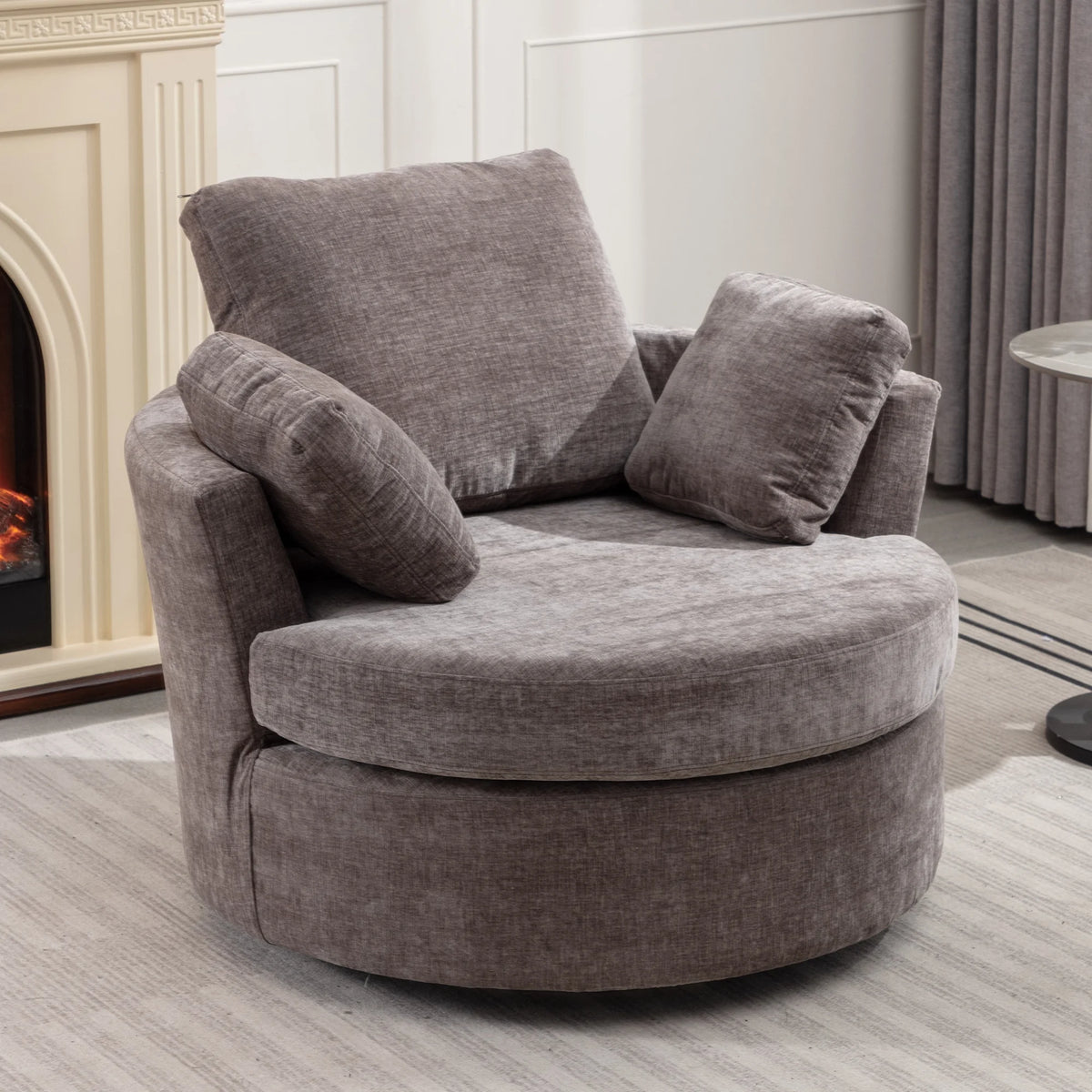 Oversized Round Swivel Accent Chair with 3 Pillows C590534