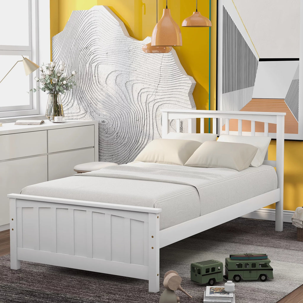 White Wood Twin Size Platform Bed V501