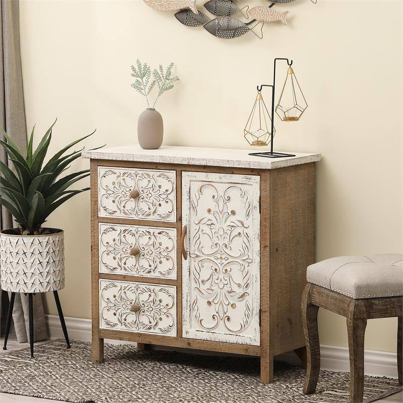 Rustic Wood Floral Accent Cabinet Q66326