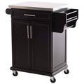 Wood Stainless Steel Rolling Kitchen Island Utility Cart G633396