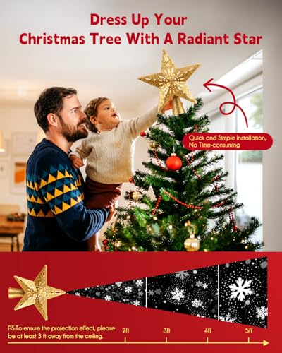 Star Tree Topper with Built-in Led Snowflake Projector Lights Z714