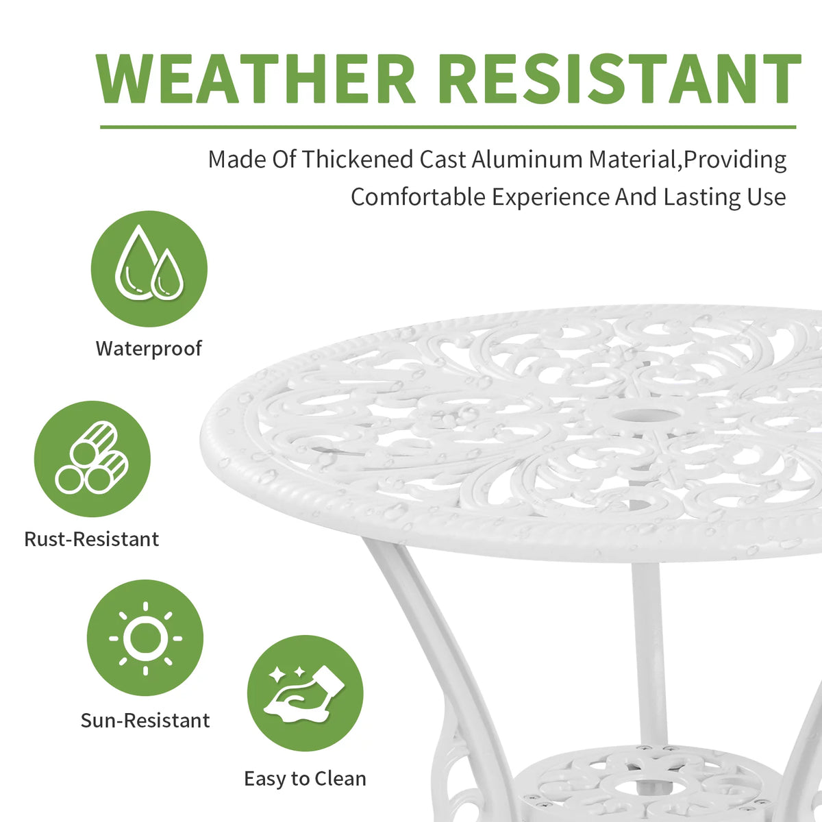White Bistro Table and Chairs Set with Umbrella Hole Y65227