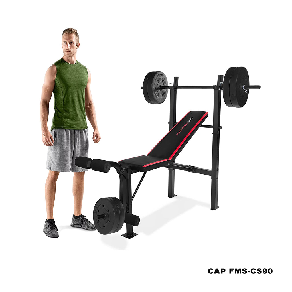 Adjustable Weight Bench with Rack and 90 lb Vinyl Weight Set P5596