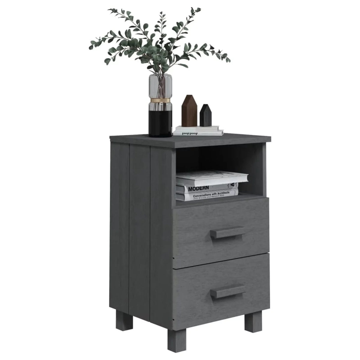 2 pcs Dark Gray Solid Wood Bedside Cabinets M975702