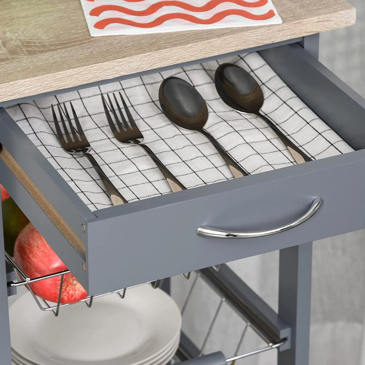 Gray Rolling Kitchen Cart with Storage M20628