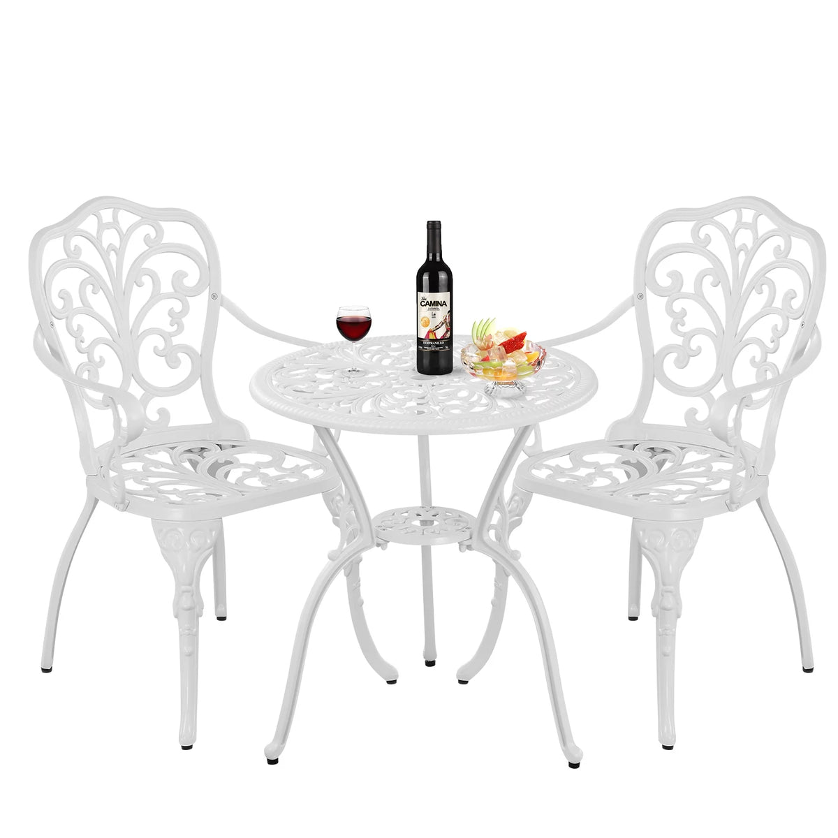 White Bistro Table and Chairs Set with Umbrella Hole Y65227