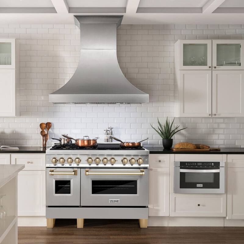 48 in. 7 Burner Double Oven Dual Fuel Range in Stainless Steel and Polished Gold B7606