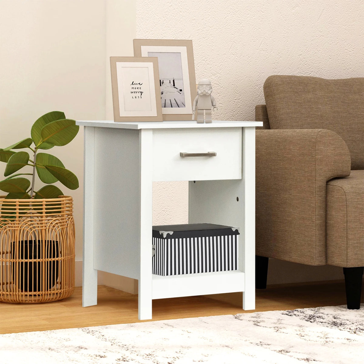 White Wooden Nightstand with Drawer K138183
