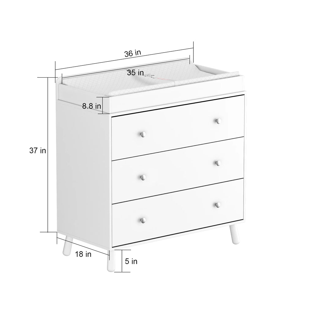 White 3 Drawer Baby Changing Table with Pad Q9833