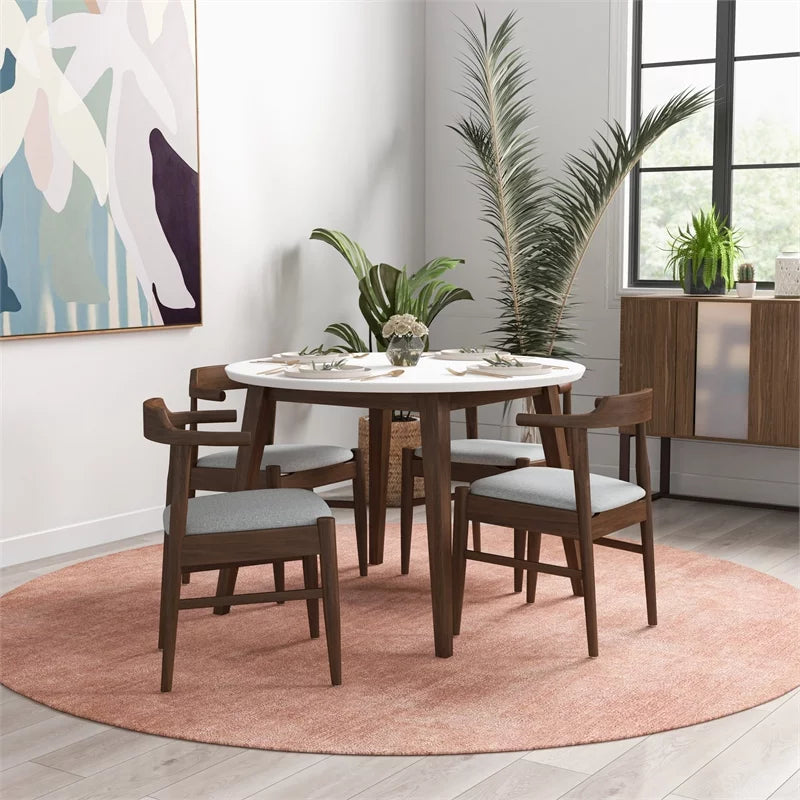 White Solid Wood Dining Table and Chairs for 4 R75844