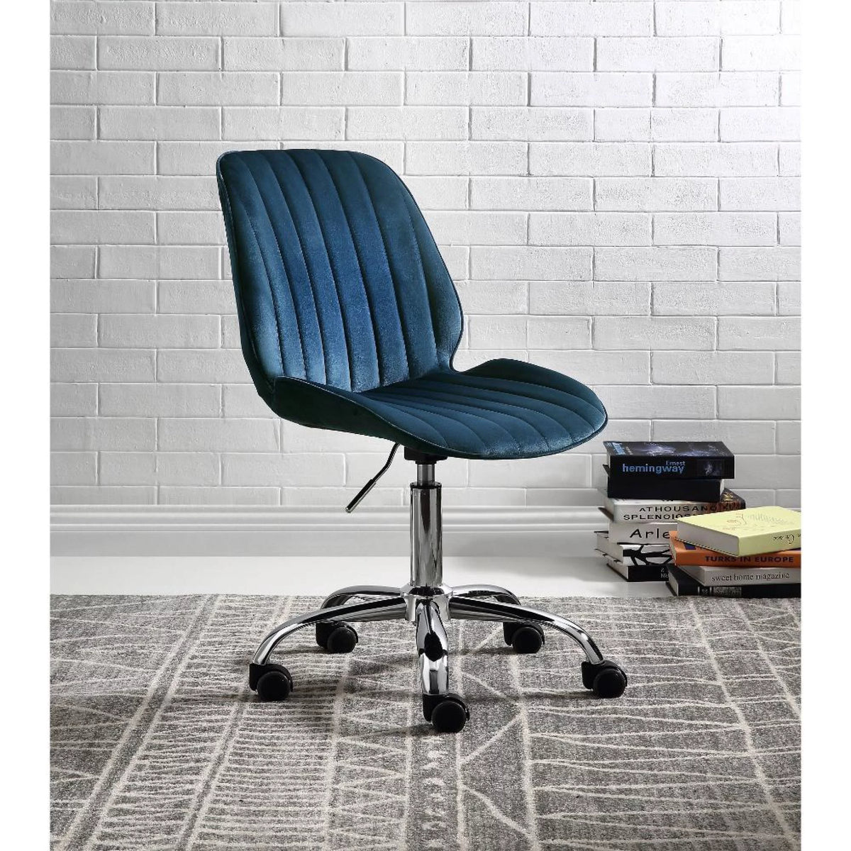 Twilight Blue Velvet Chrome Office Chair N6134