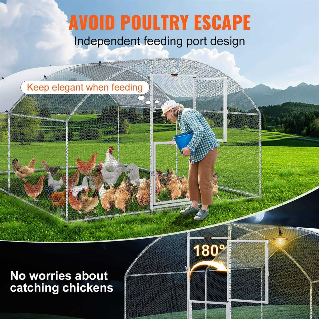 Large Metal Chicken Coop with Run and Waterproof Cover H625