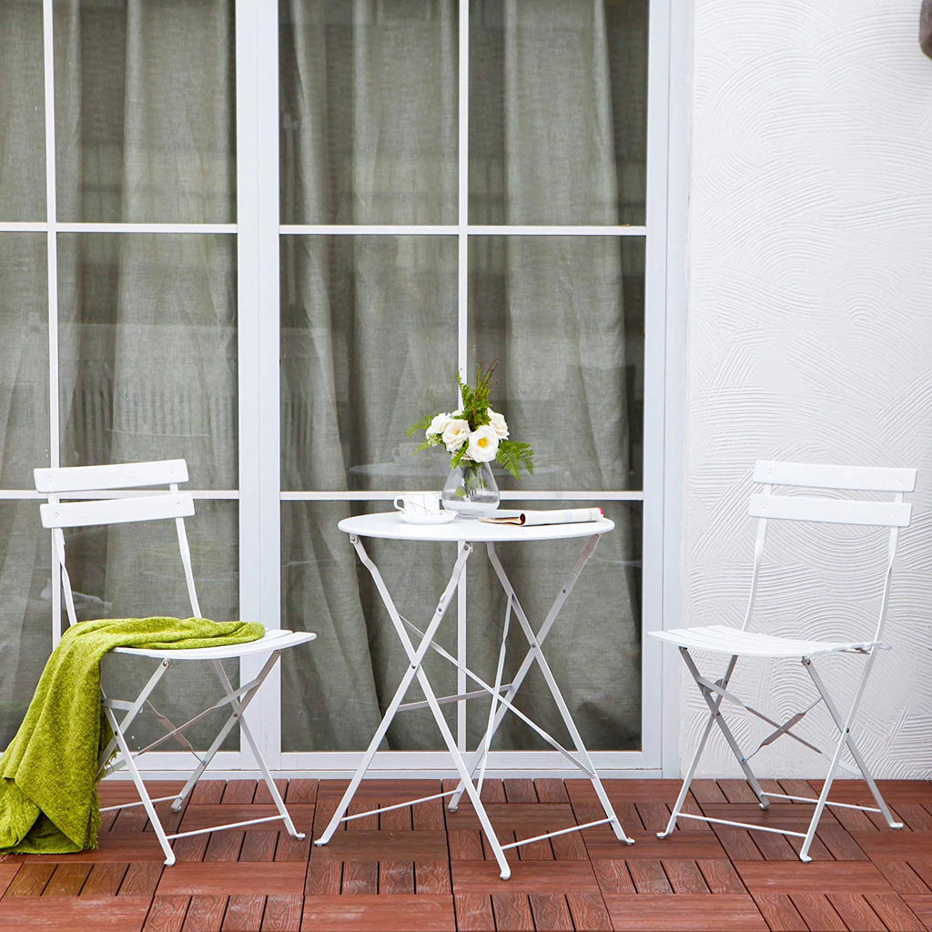 White Folding Steel Patio Bistro Set N86928