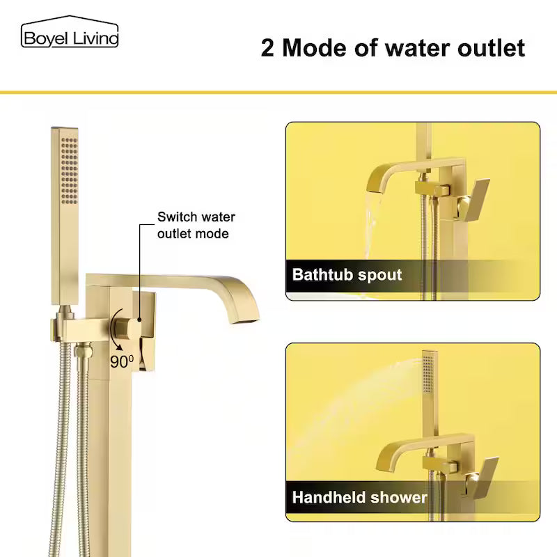 Freestanding Single Handle Bath Tub Filler Faucet with Handheld Shower in Brushed Gold S430555