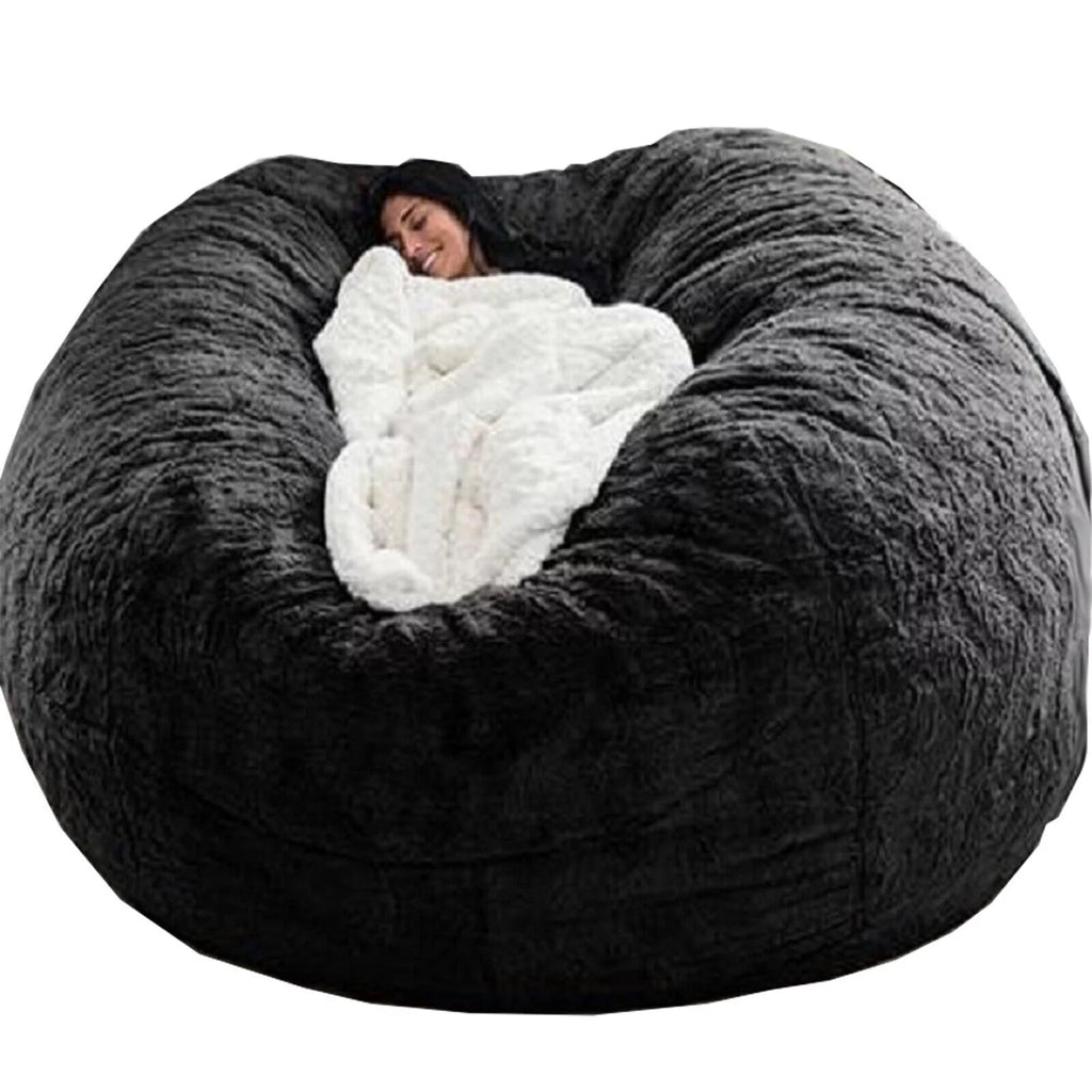 Black 5ft Faux Fur Bean Bag Chair Cover A126