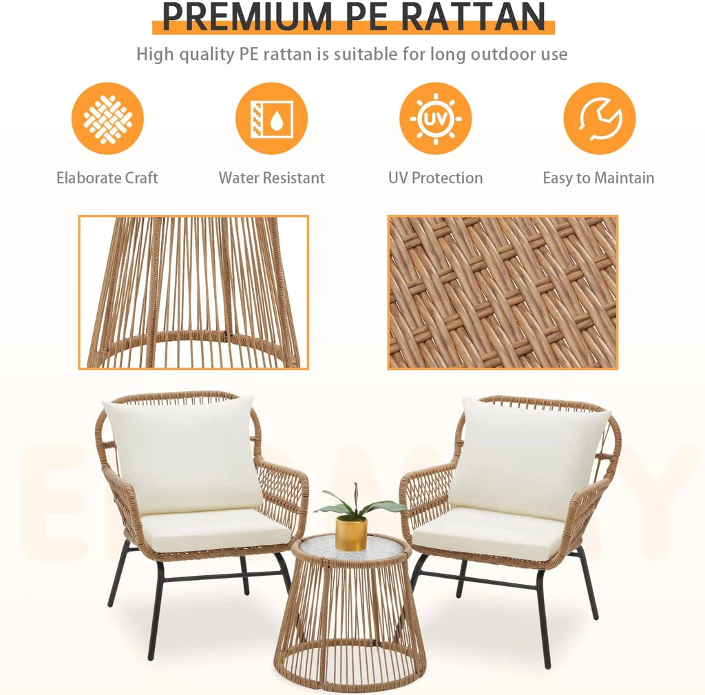 3 Pieces L-Shaped Wicker Sectional Set with Cushions and Glass Table J184