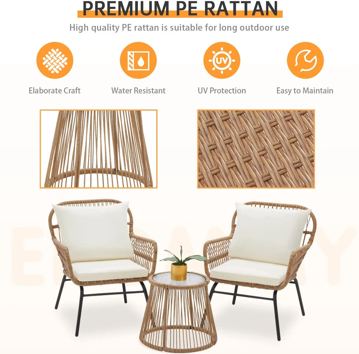 3 Pieces L-Shaped Wicker Sectional Set with Cushions and Glass Table J184