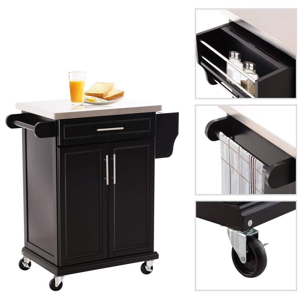 Wood Stainless Steel Rolling Kitchen Island Utility Cart G633396