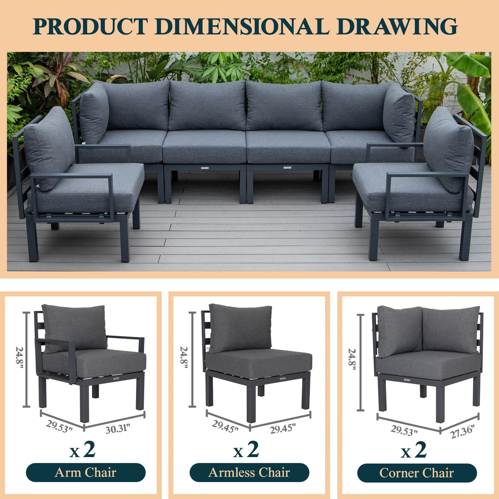 6-Piece Black Aluminum Patio Sectional Set with Removable Cushions K19169