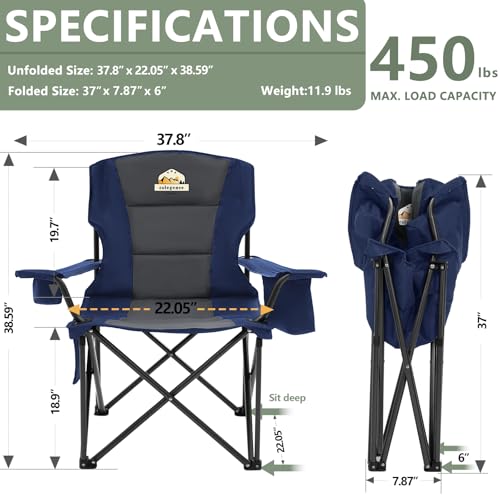 Oversized 2 Pack Heavy Duty Folding Camp Chair with Carry Bag, Cooler, Cup Holder Black M8645