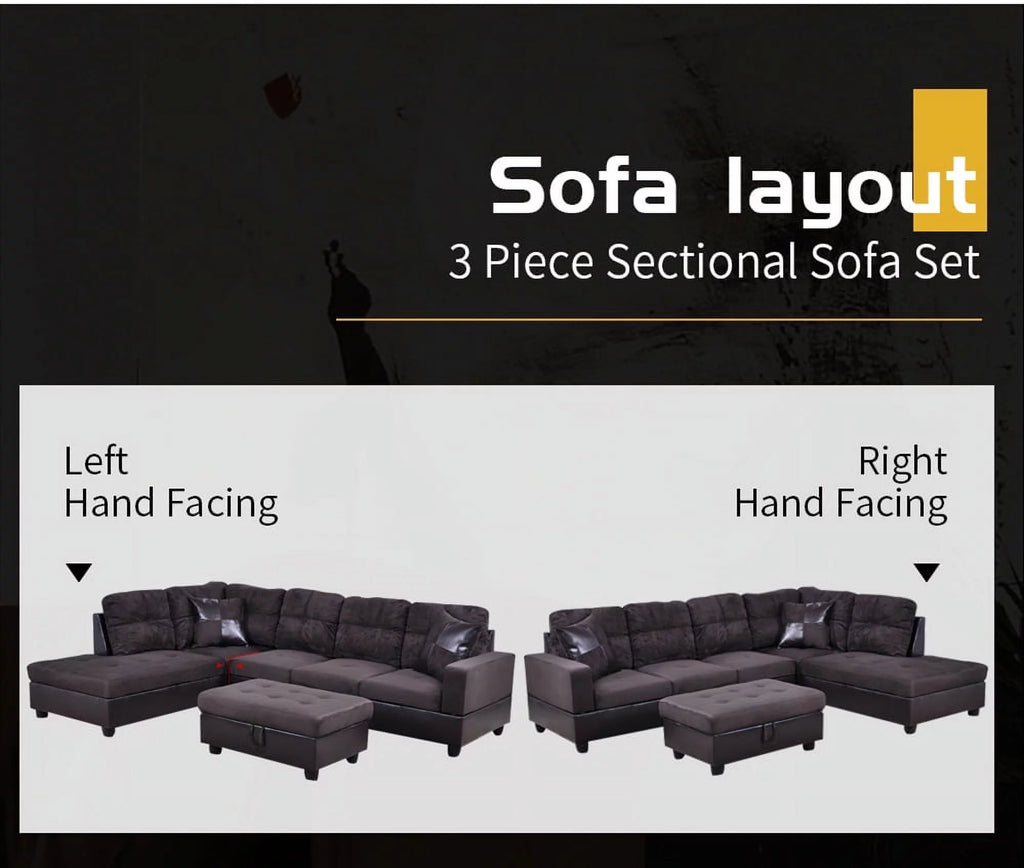 Microfiber Leather Sectional Sofa with Storage Ottoman Y4805