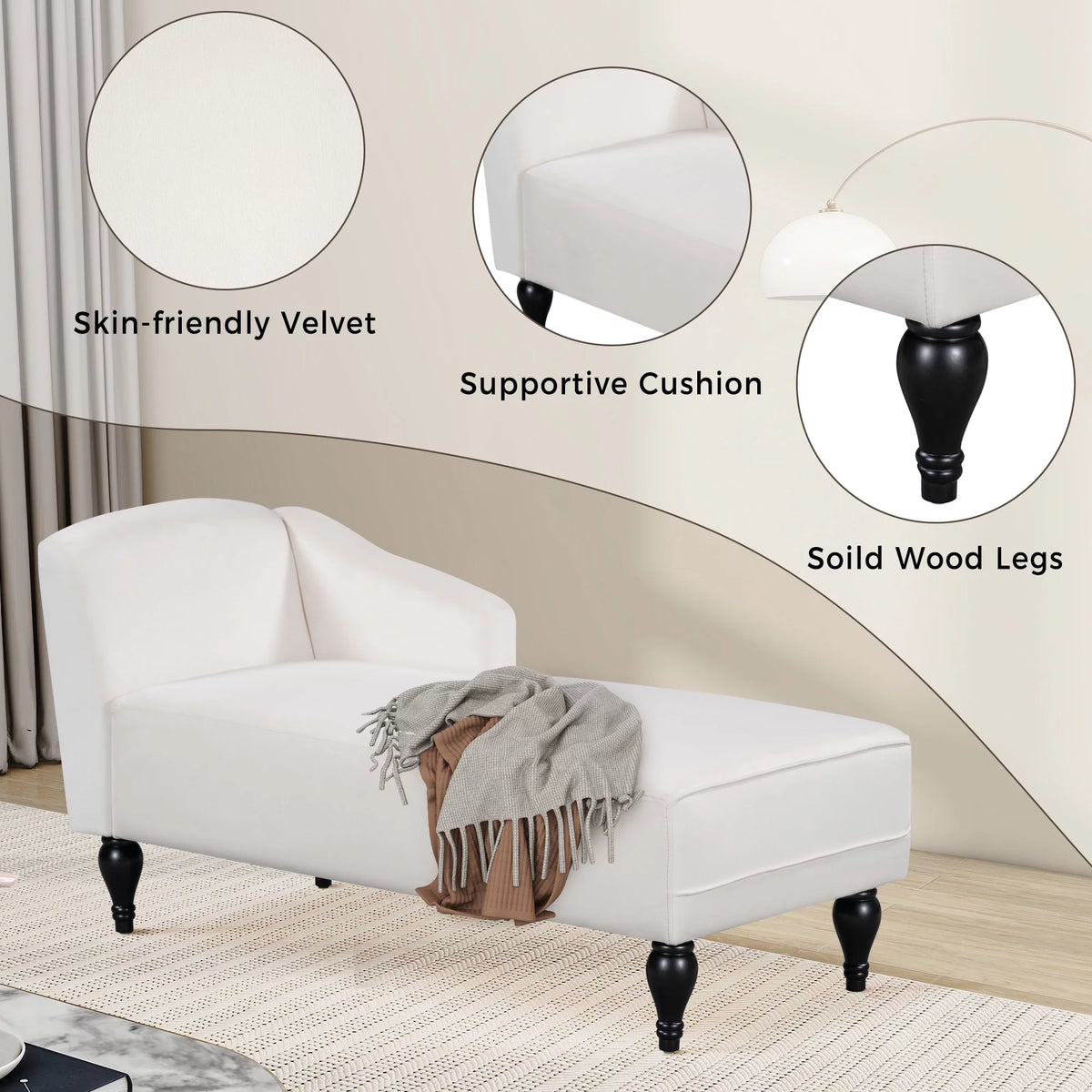 58 inch Velvet Button Tufted Chaise Lounge Sofa N839