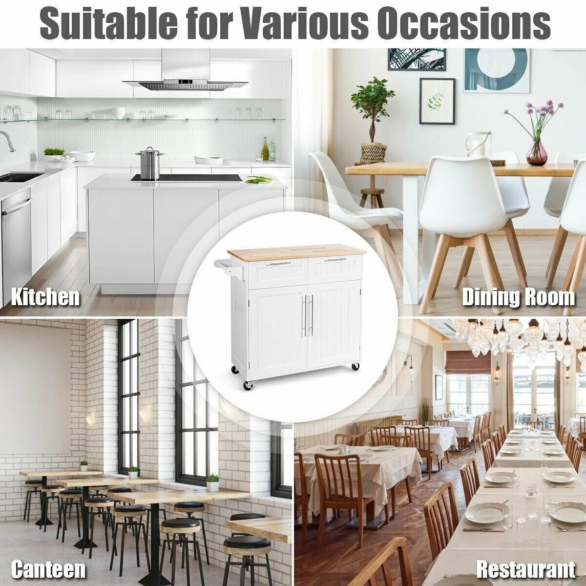 White Rolling Kitchen Cart U3526