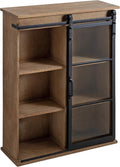 Rustic Brown Wooden Wall Cabinet with Sliding Glass Door N10496
