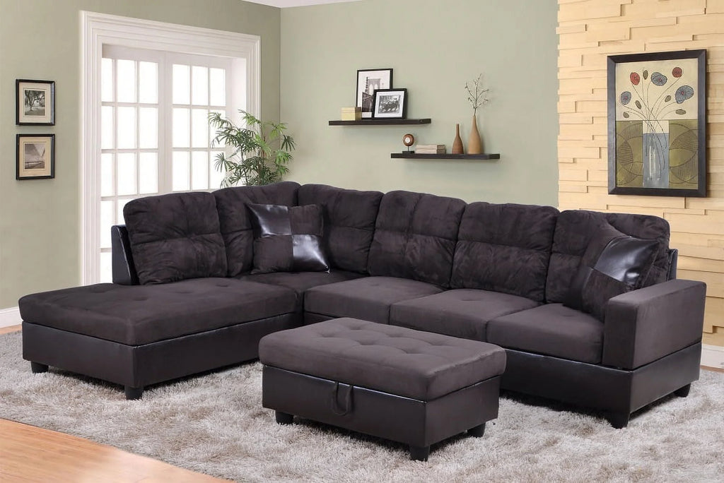 Microfiber Leather Sectional Sofa with Storage Ottoman Y4805