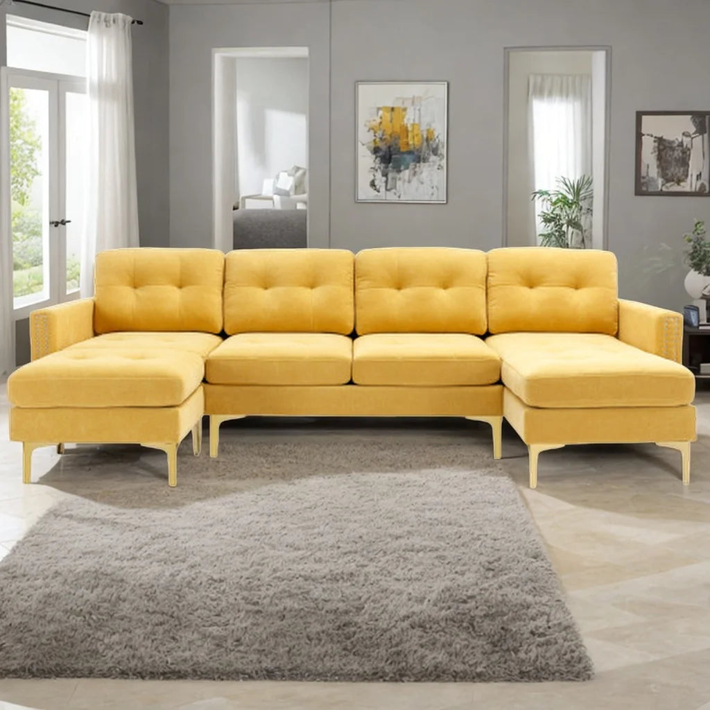 110" L-Shape Convertible Sectional Sofa with Movable Ottoman F409474