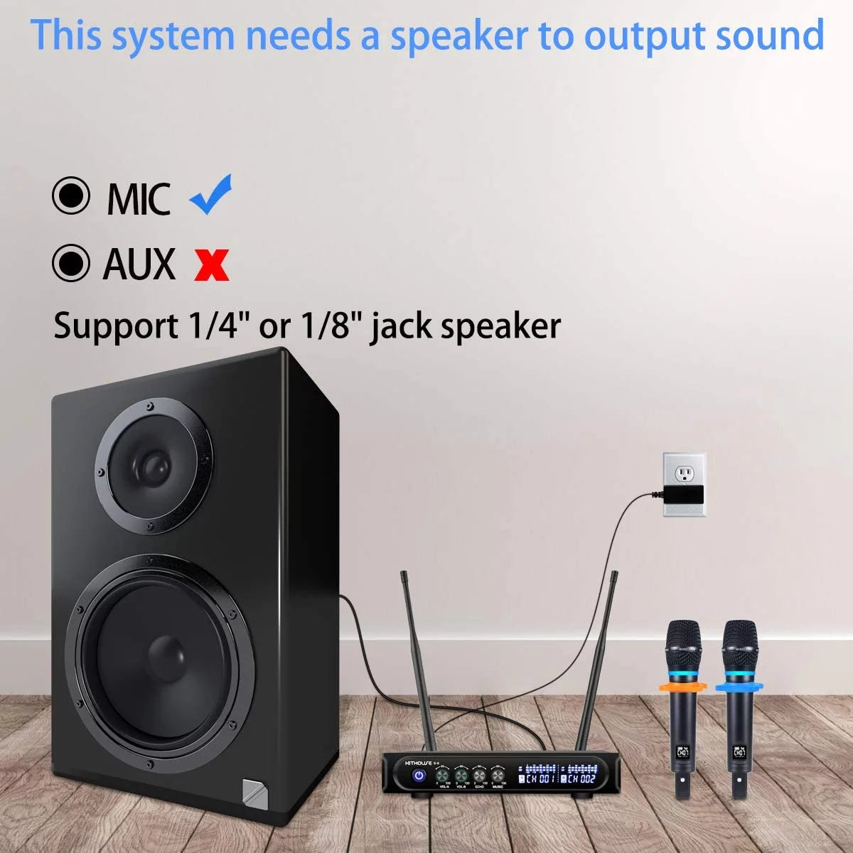 Rechargeable Wireless Microphone System with Bluetooth Receiver J806
