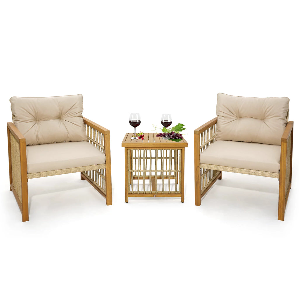 3 Pc PE Wicker Patio Conversation Set with Cushions H4350