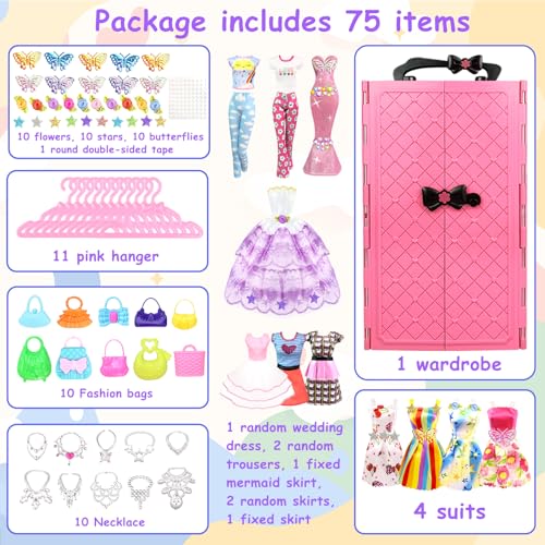 75PCS Doll Clothes and Accessories with Closet for 11.5 Inch Doll X3063
