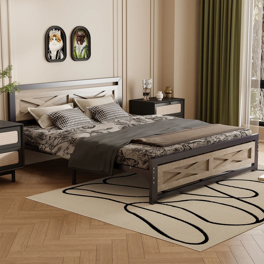 Platform Bed Frame with Headboard, Twin Size Bed K7098