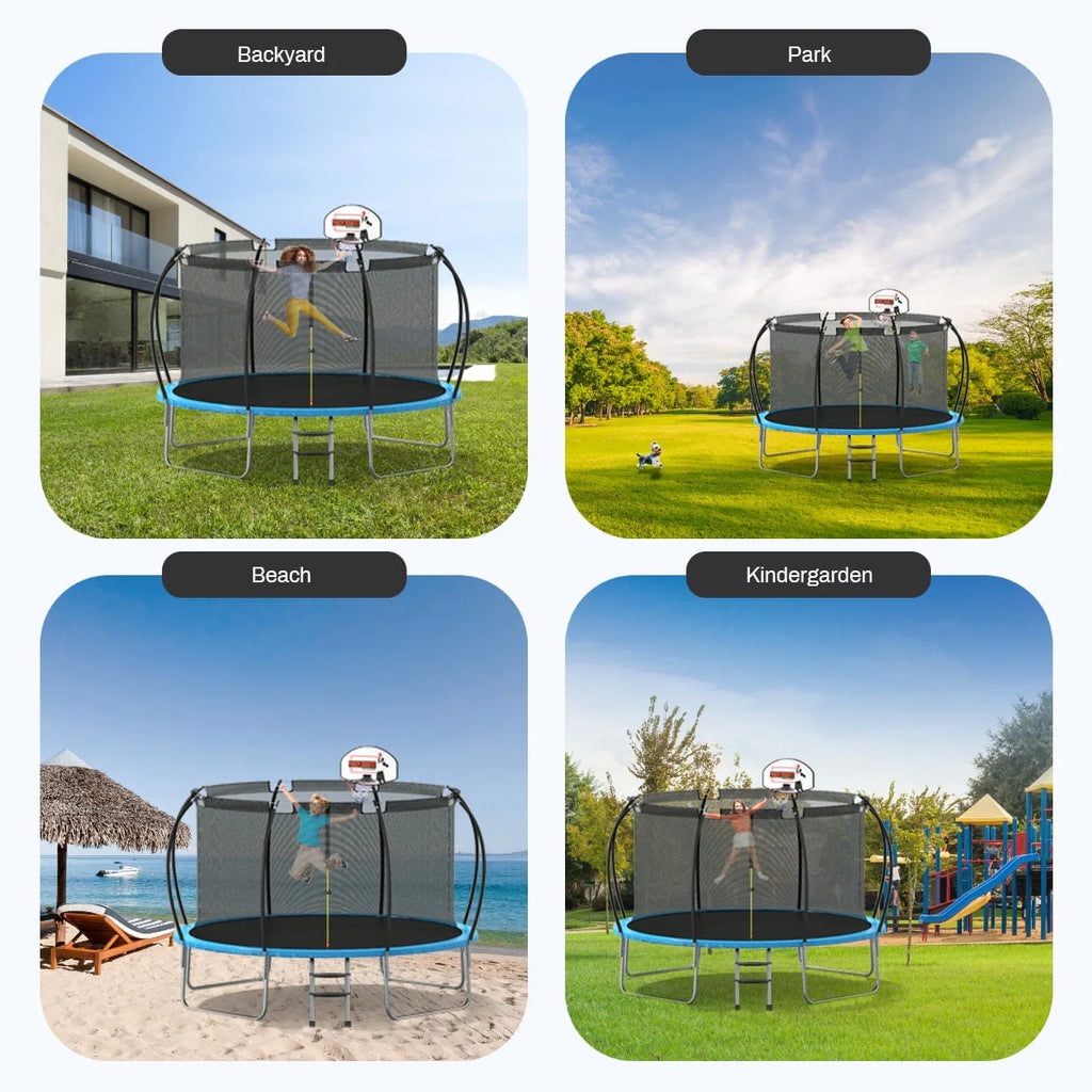 12' Round Backyard Trampoline with Safety Enclosure and Basketball Hoop G57639