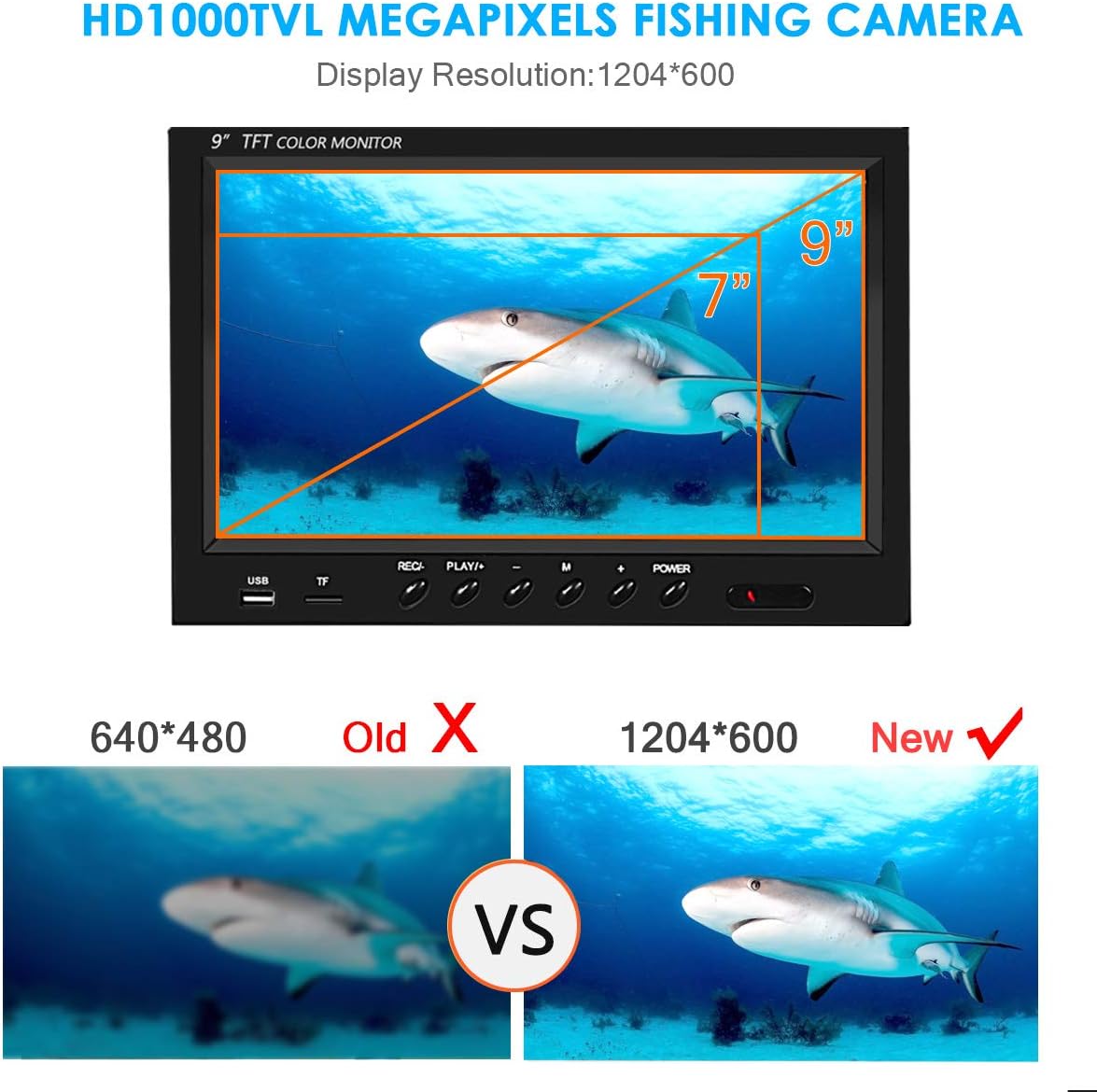 Underwater Fishing Camera with DVR 9 inch Color Monitor HD 1000TVL 30m Cable T8103