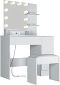 White Vanity Desk with Charging Station and Drawer G78434