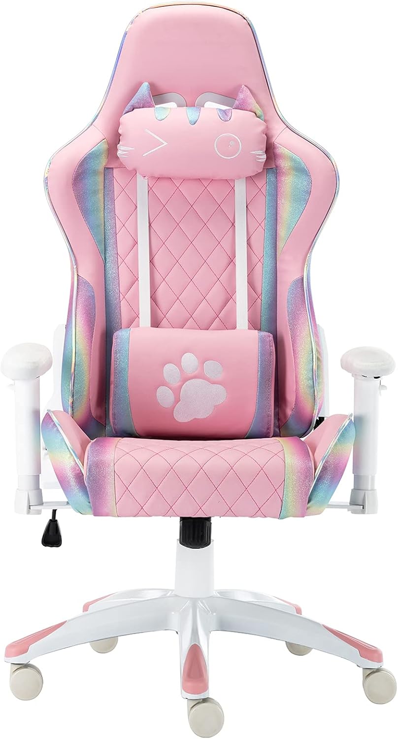 Pink Ergonomic Gaming Chair with Headrest and Lumbar Support B291