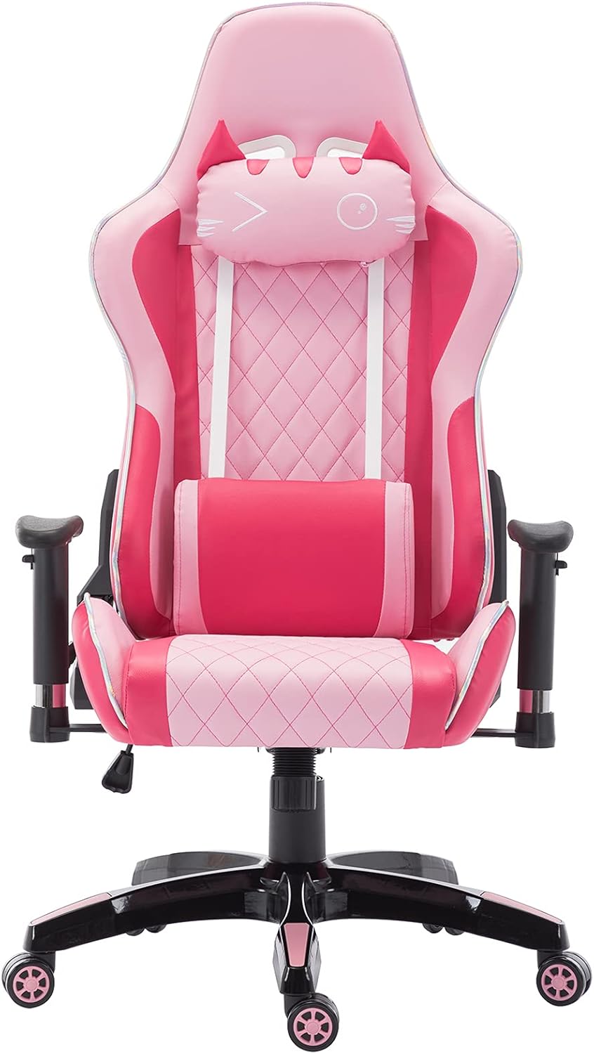 Pink Ergonomic Gaming Chair with Headrest and Lumbar Support B291