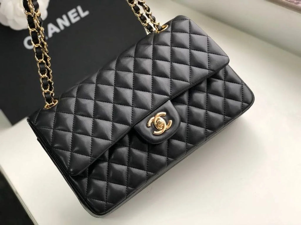 Black Handbag with Gold Toned Hardware J624317