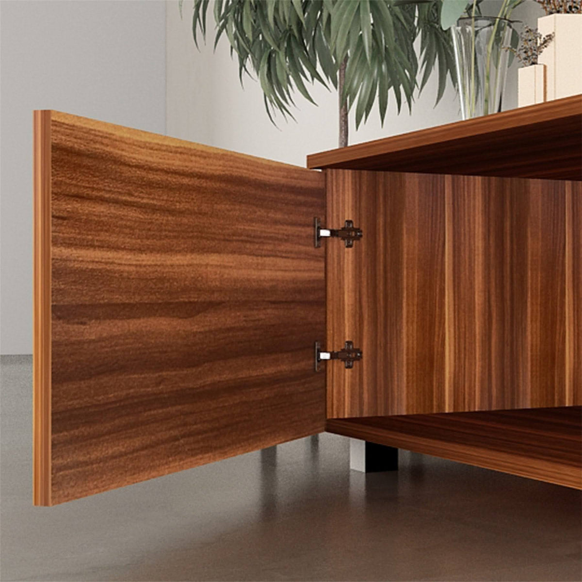 Black TV Stand with Storage Cabinet and Open Shelves T9121